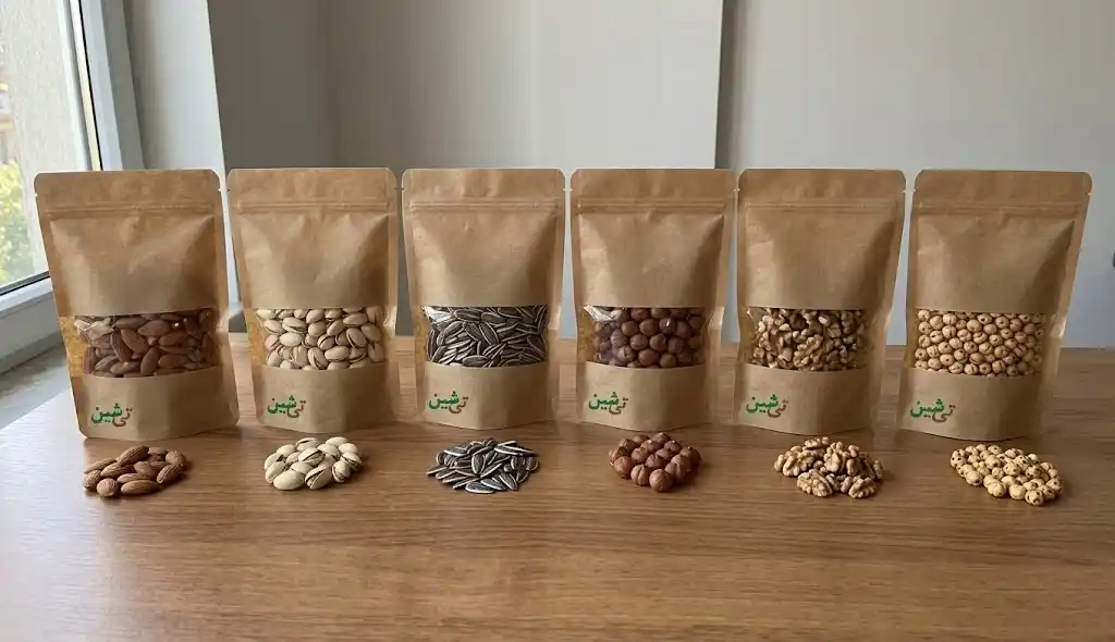 خرید آجیل تازه با بسته بندی کرافت بهداشتی تی شین