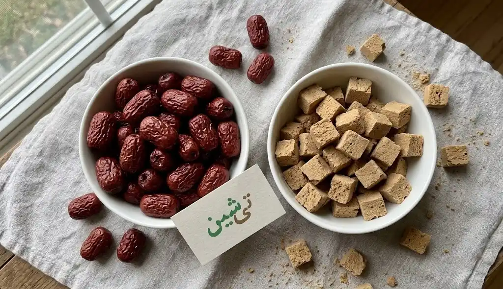 مقایسه عناب خشک و حبه عناب از نظر رنگ بافت و اندازه