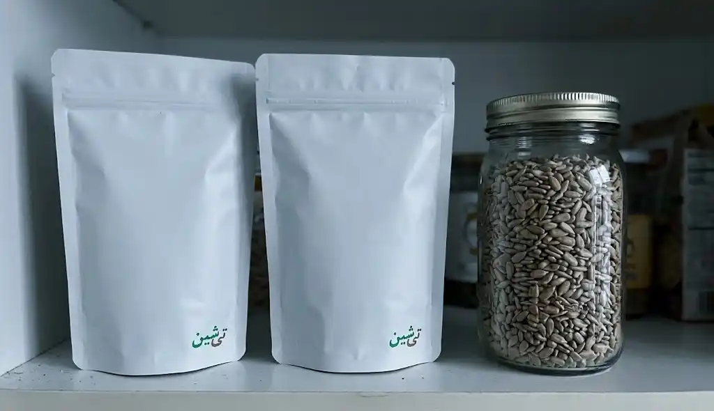 نگهداری صحیح تخمه در ظرف دربسته و جای خنک برای حفظ تازگی تی شین
