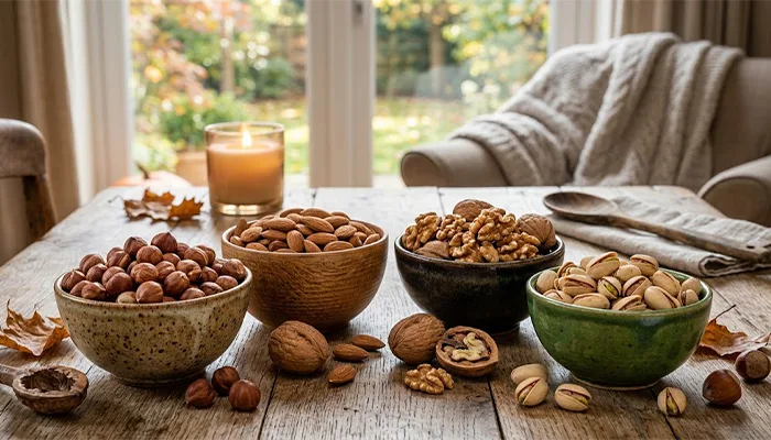 فندق در مقایسه با بادام، گردو و پسته چقدر کالری دارد؟ - تی شین