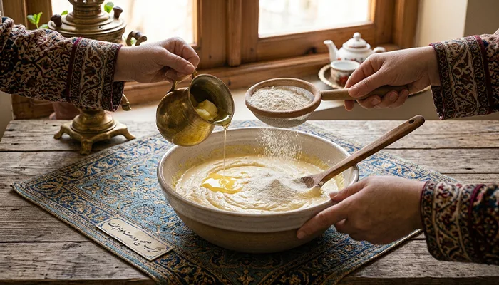 مرحله اول: خمیر قطاب را آماده کنیم
