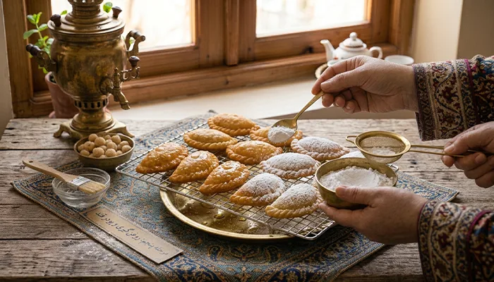 مرحله پنجم: روغن گیری و پودر قند